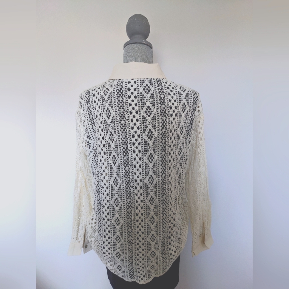 Shein Off White Knit Hollow Out Blouse - Picture 2 of 4